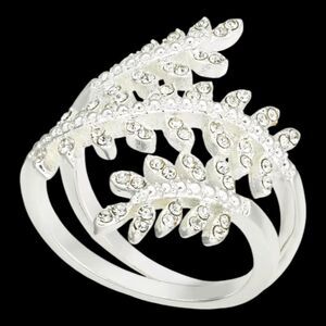 Charter Club Fine Silver Plate Crystal Leaf Wrap Ring